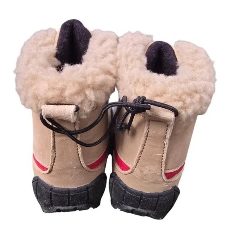 Gymboree Kids Winter Snow Boots Tan Pink Hook‎ Loop Size 4